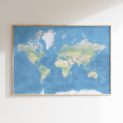 Relief World map print.