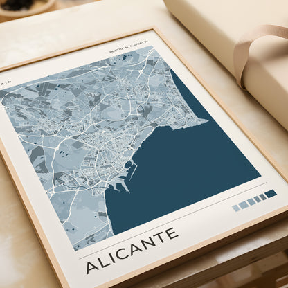 Impression Carte de la ville d'Alicante | Art mural de voyage en Espagne | Cadeau de pendaison de crémaillère et de voyage