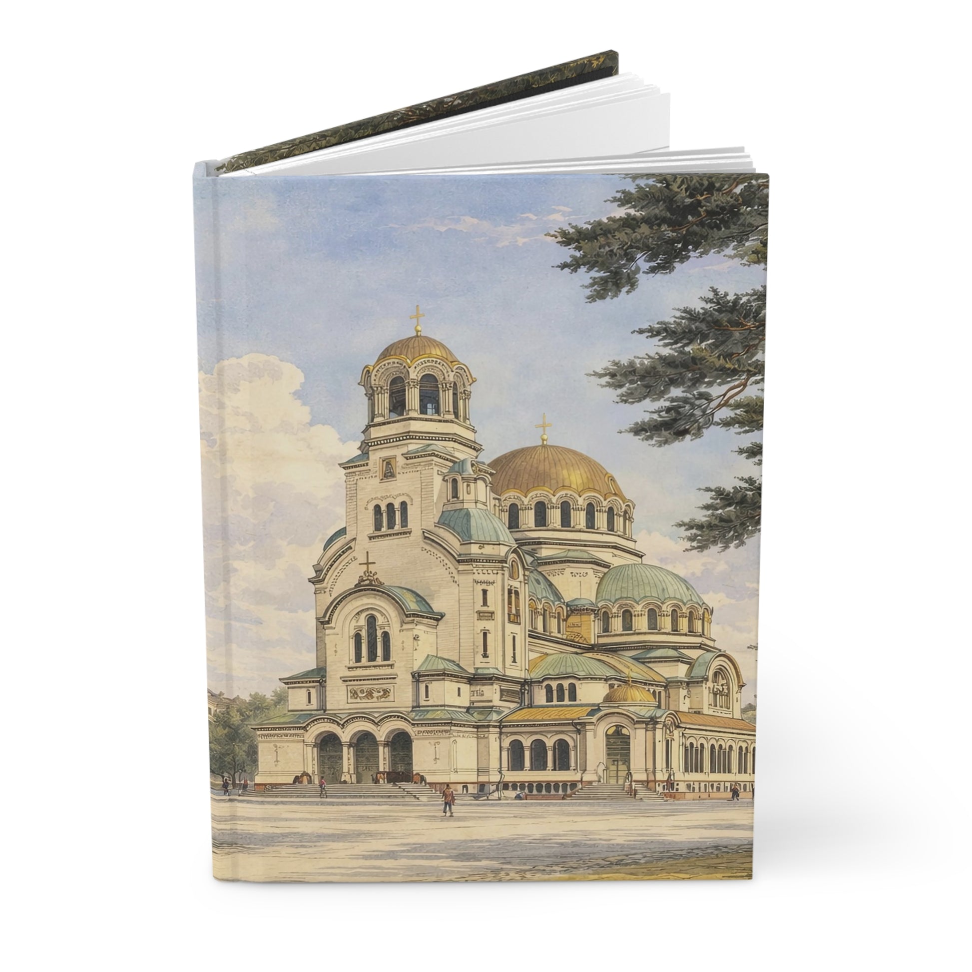 Notebook with a cathedral illustration on the cover