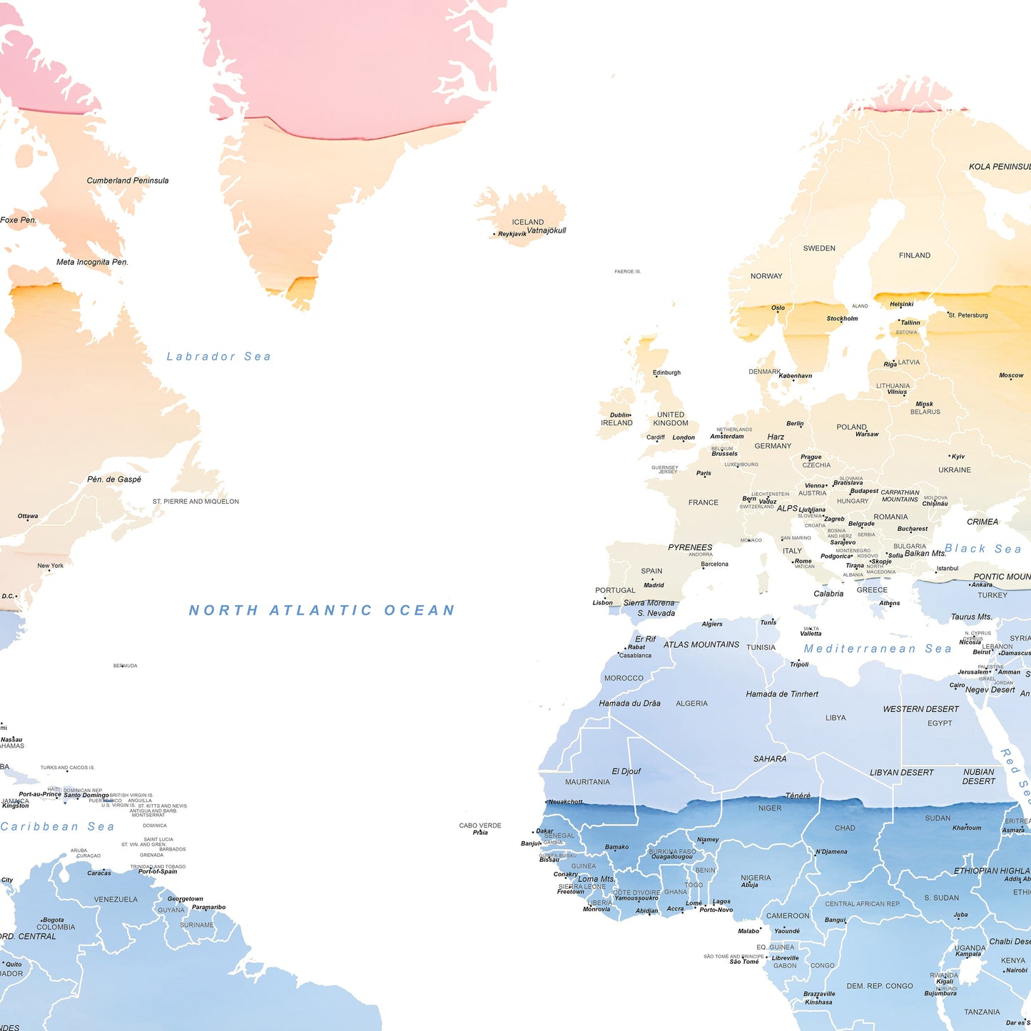 World Map print in rainbow watercolors | Different sizes and canvas