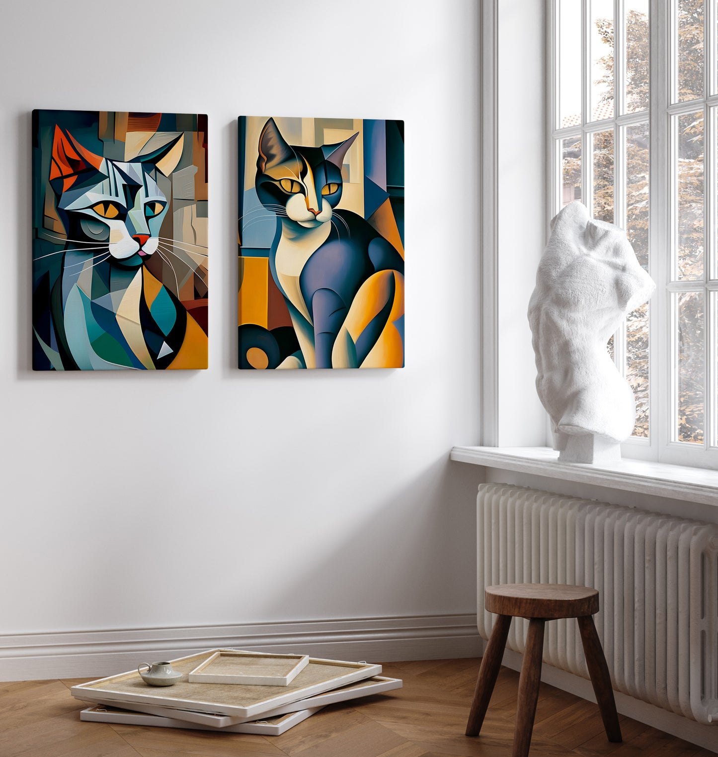 Picasso cat canvas wall art.