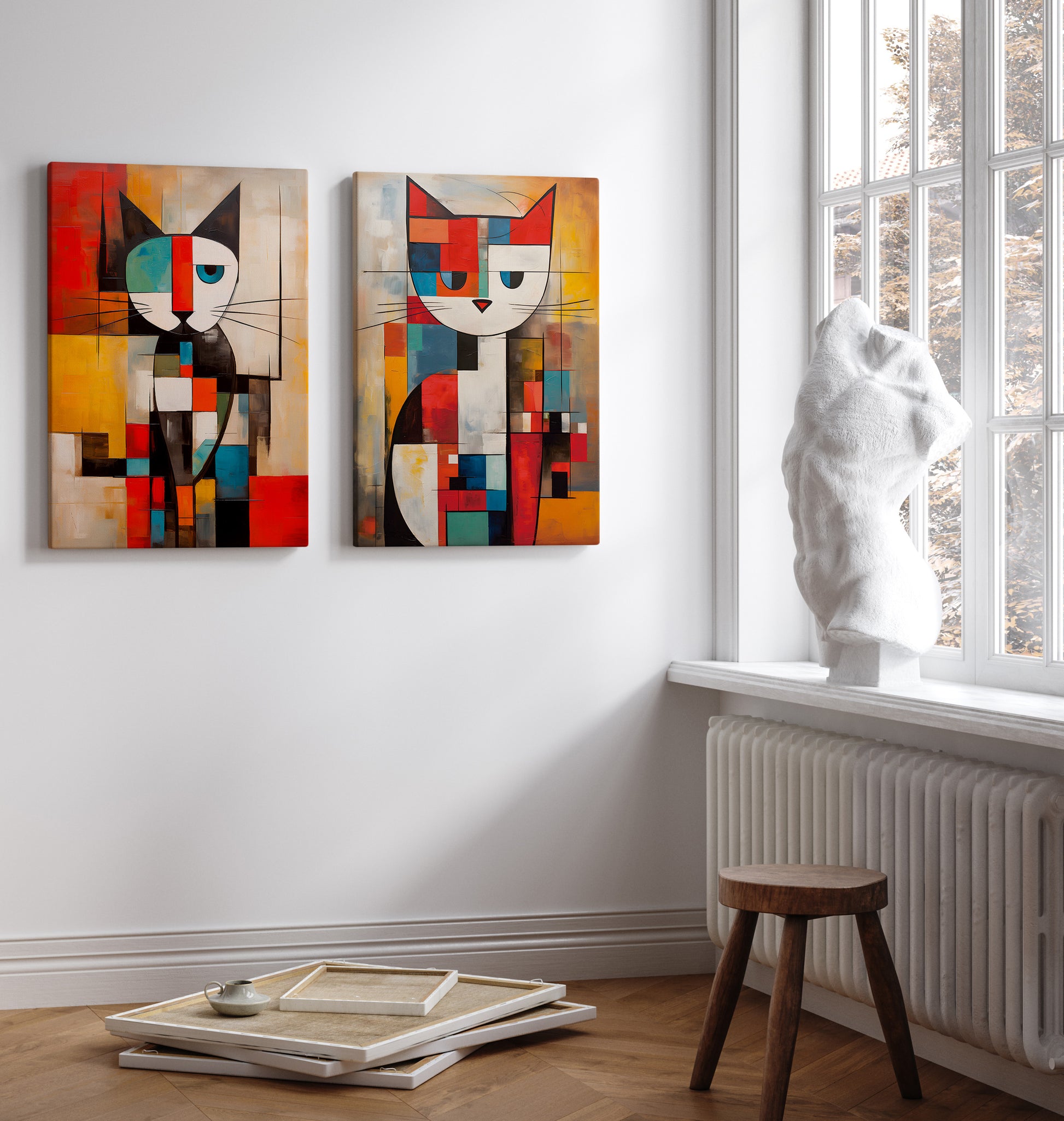 Mondrian Cat print | Different sizes and canvas - The Hue Map