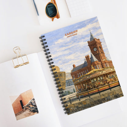 Notebook with a Cardiff cityscape design on a white surface