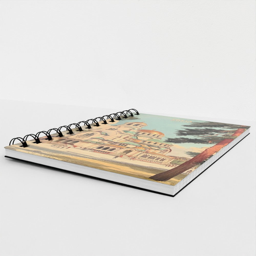 Notebook with a vintage-style cover design on a white background
