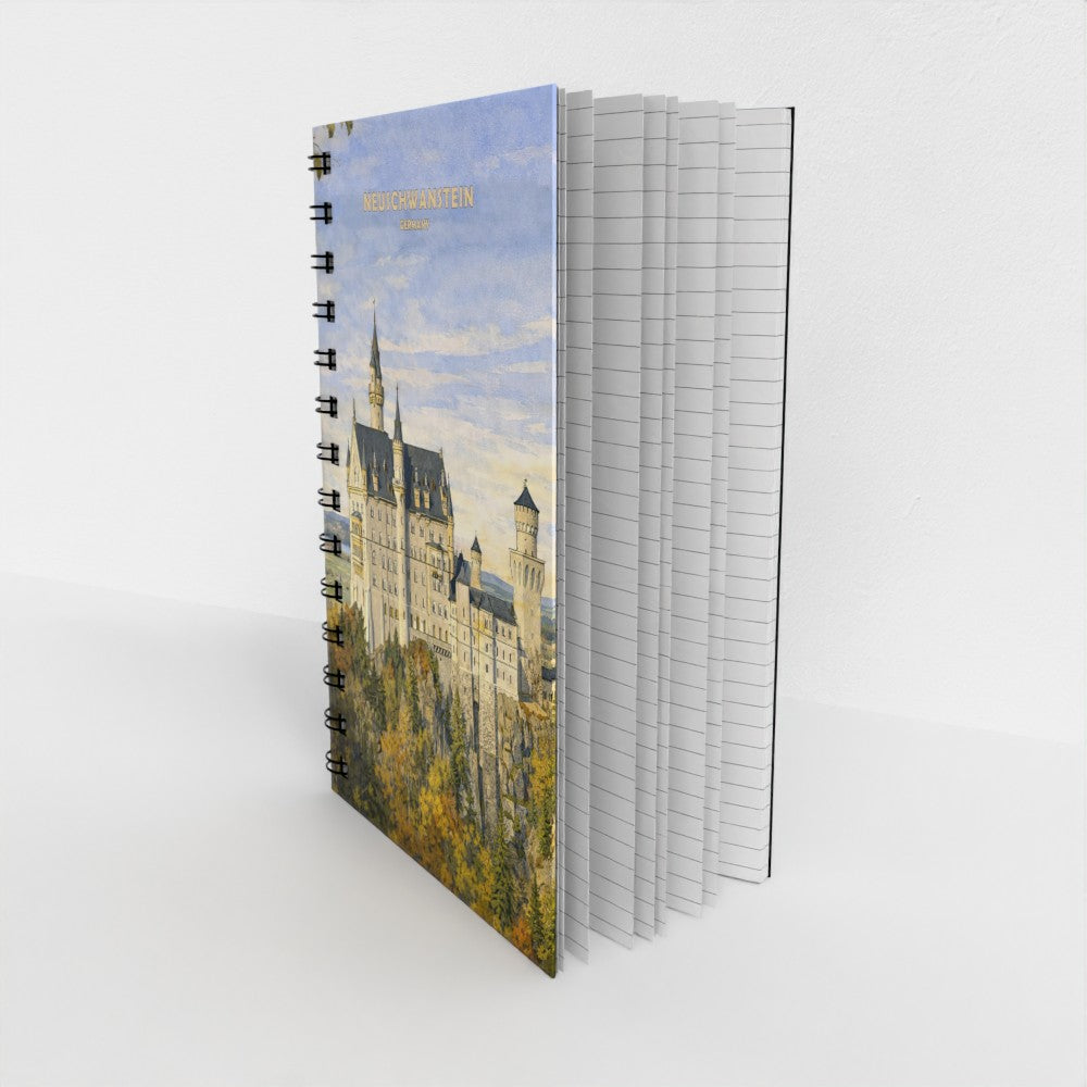 Spiral-bound notebook with a scenic cover on a white background