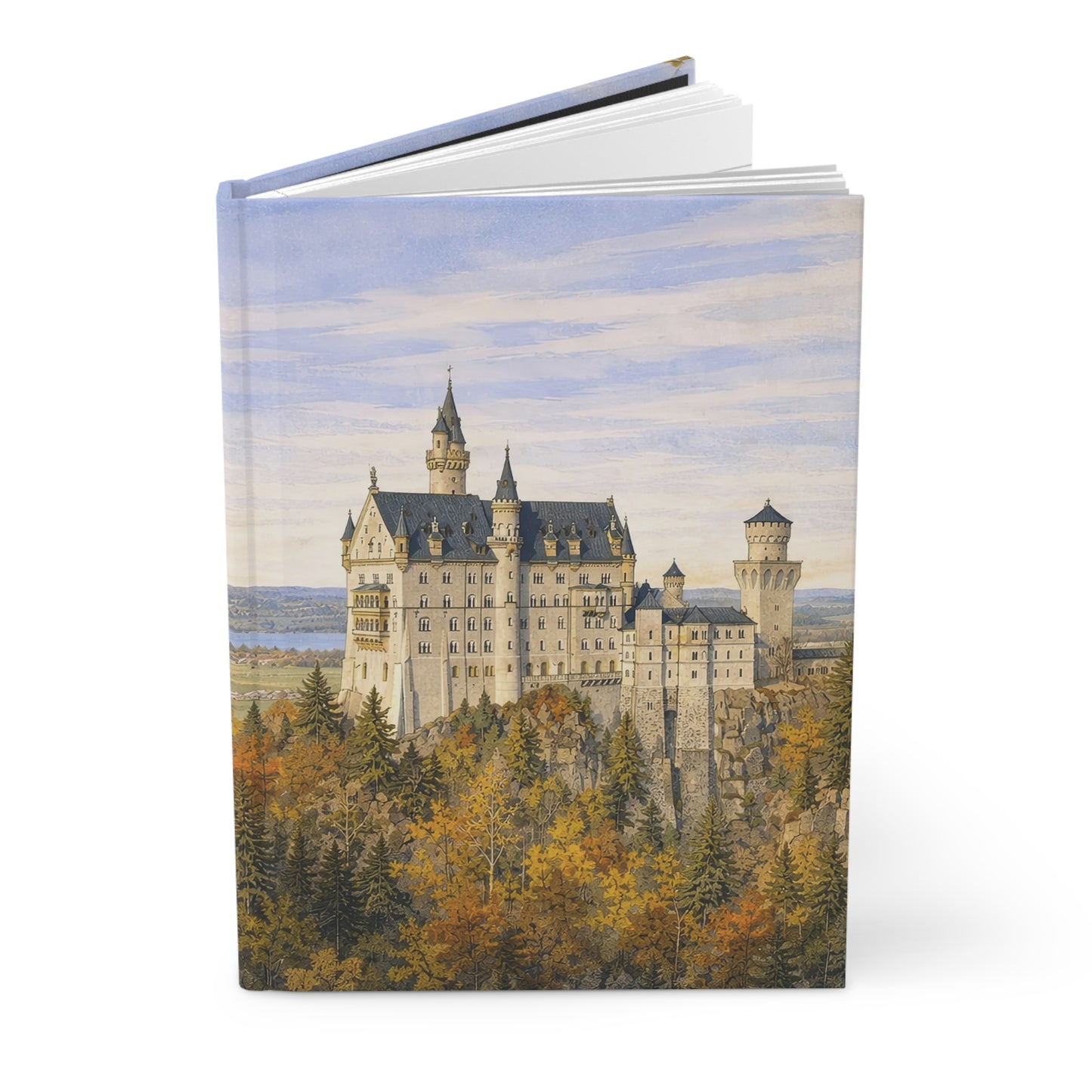 Notebook with a watercolor castle design on the cover