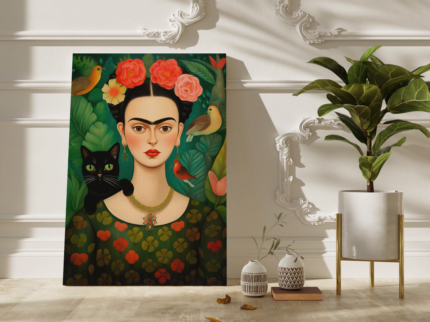 Frida Kahlo colorful canvas wall art.