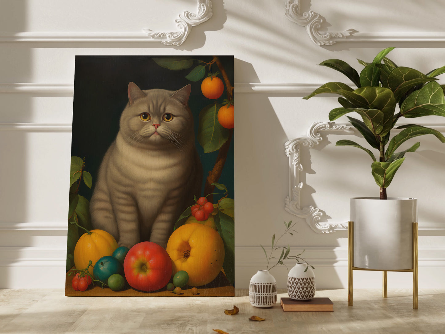 Botero grey cat canvas wall art.