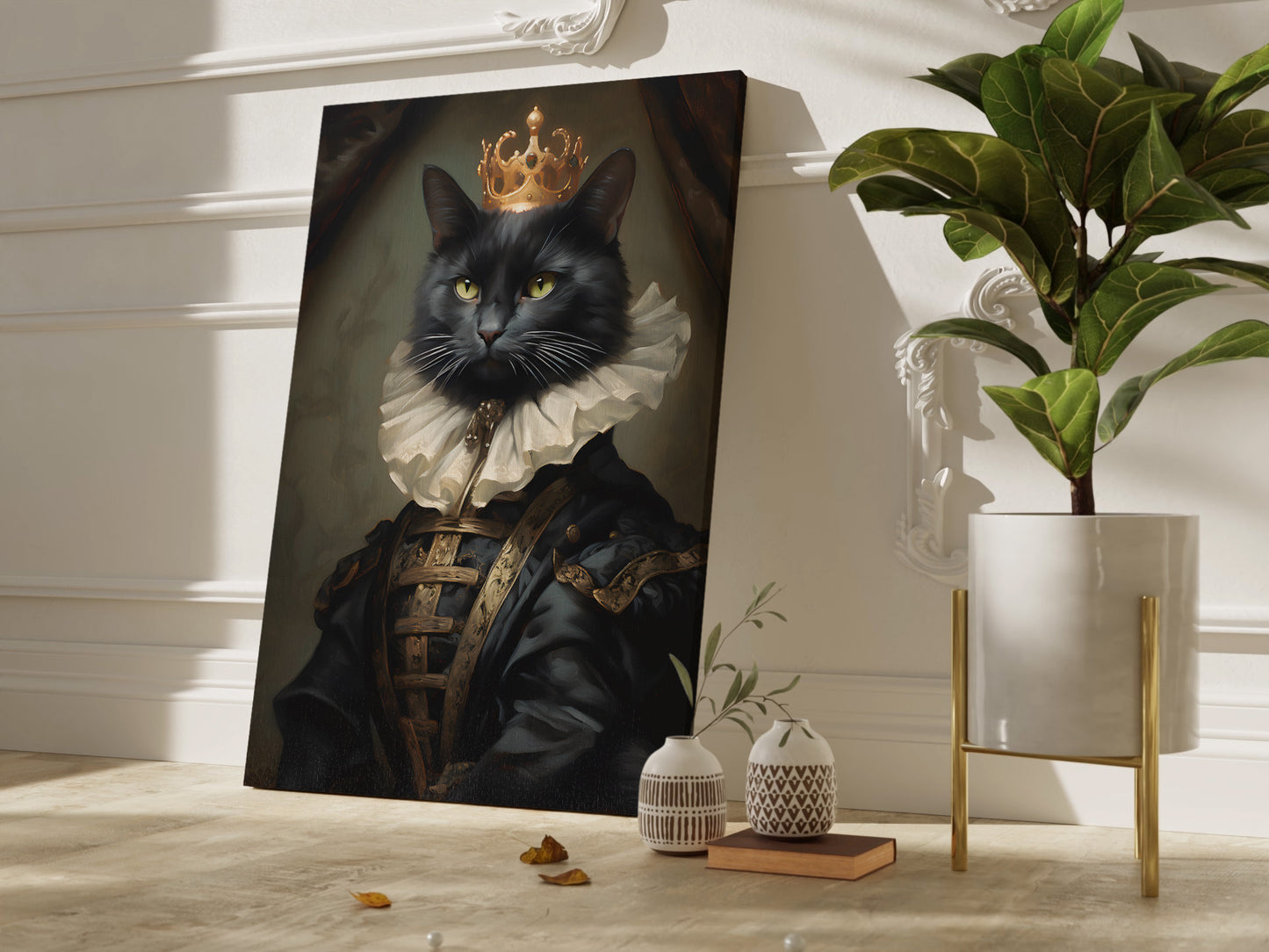 Black cat King canvas wall art.