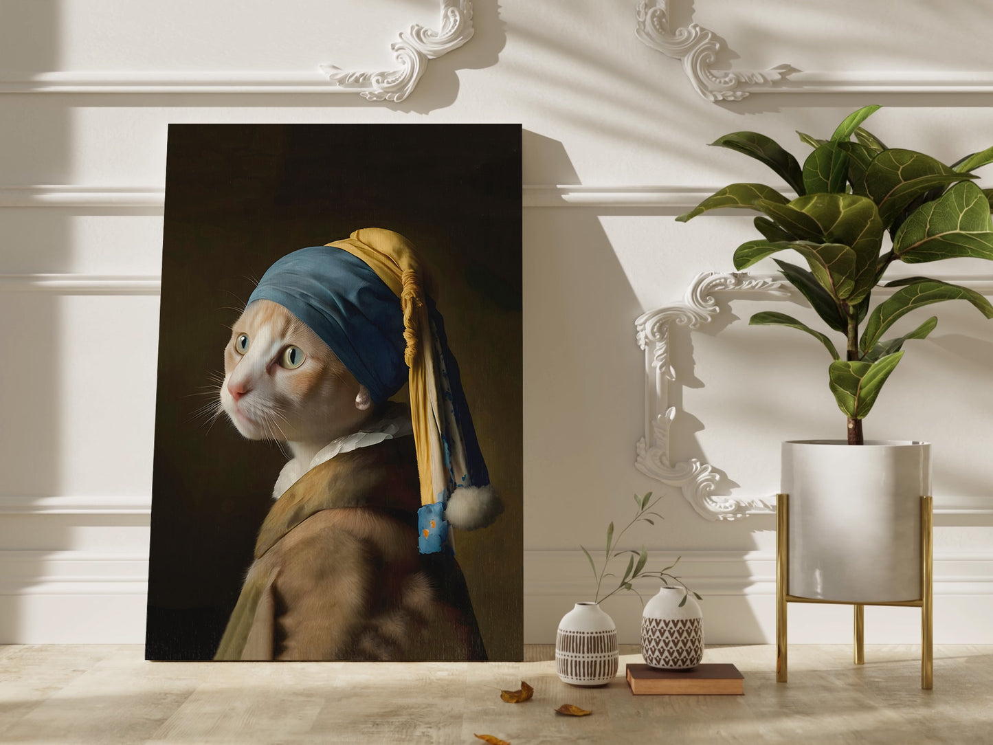 Portrait de chat roux avec imprimé boucle d'oreille perle | Johannes Vermeer