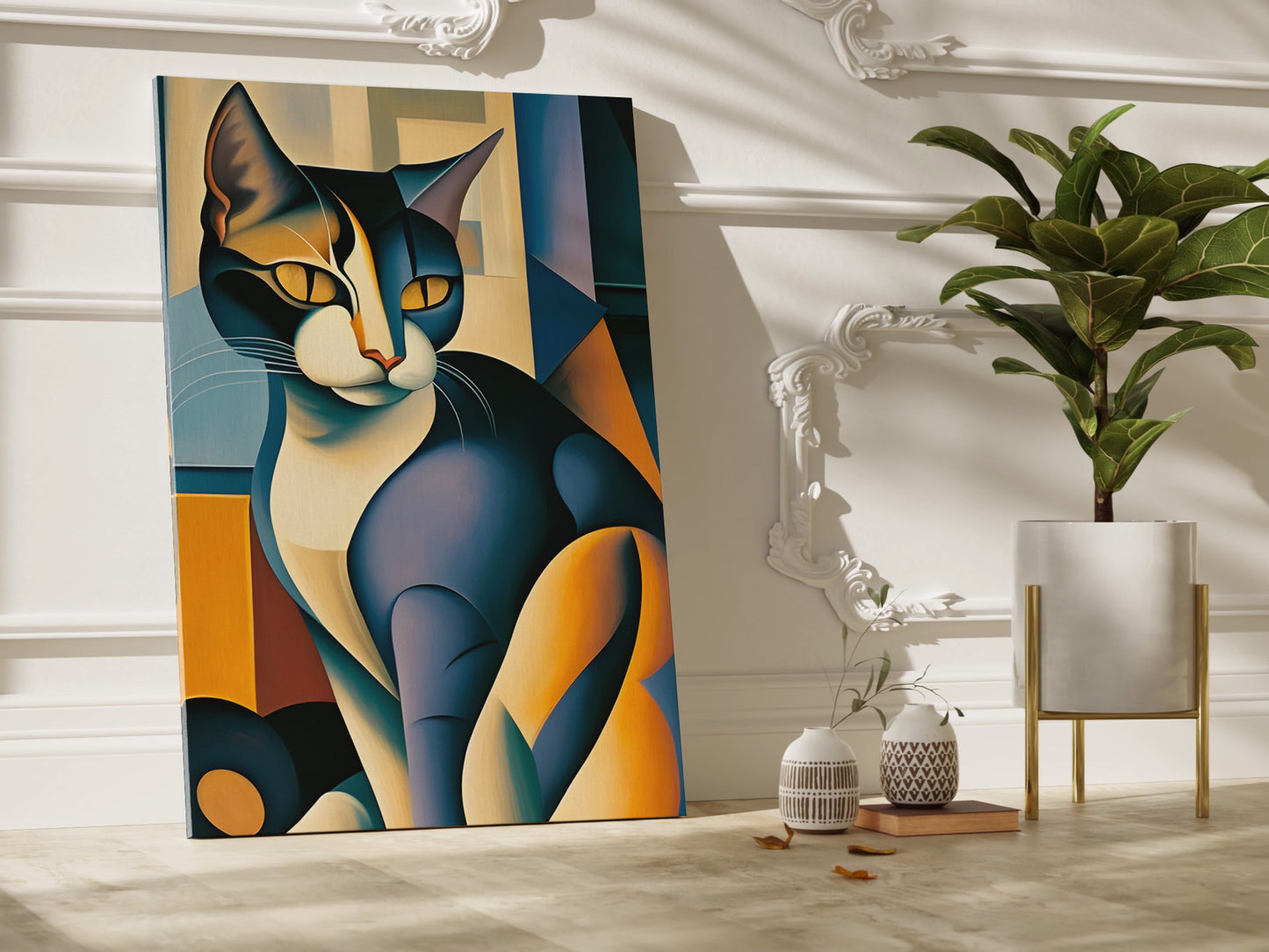 Picasso cat canvas wall art.