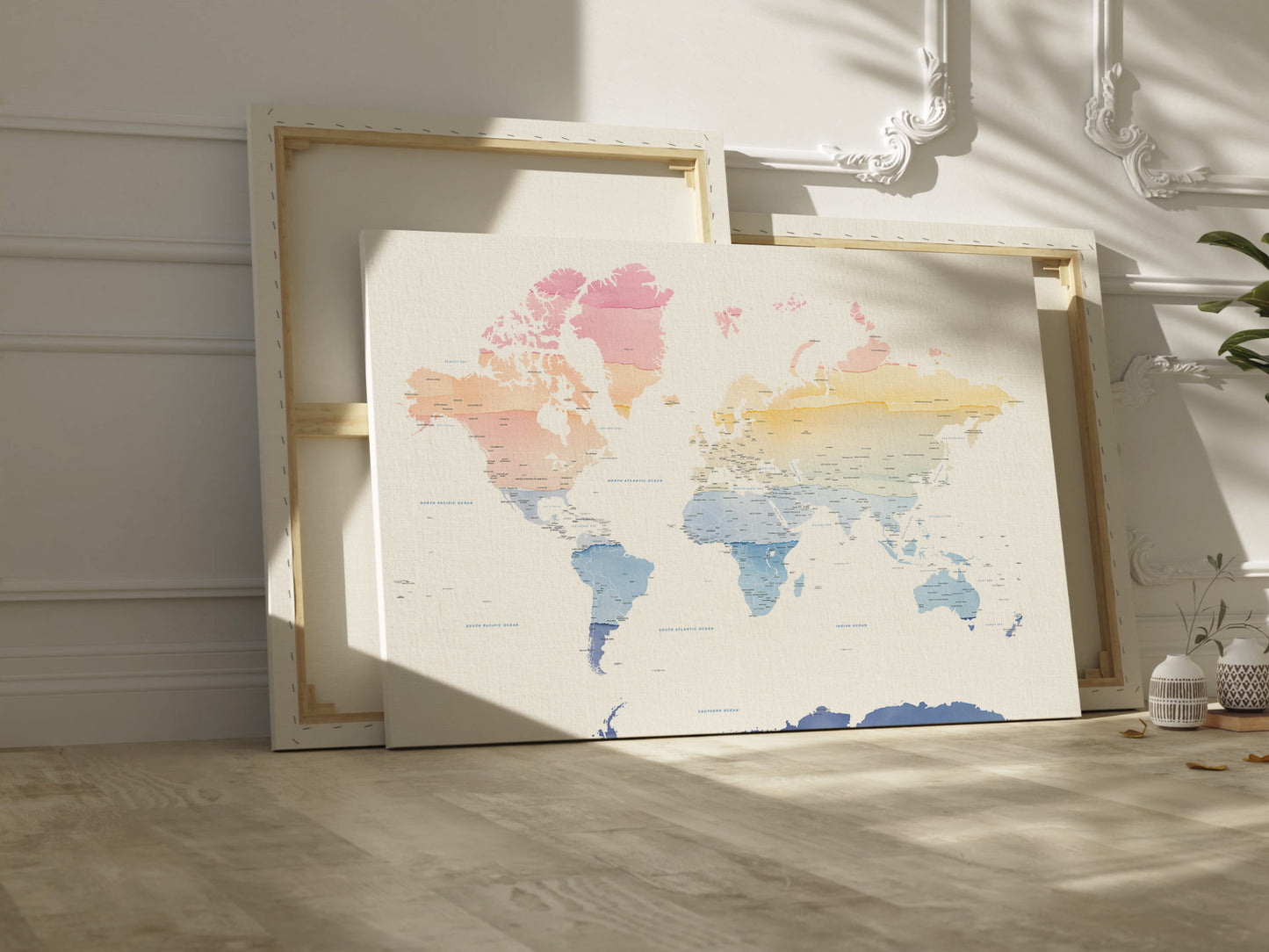 World Map print in rainbow watercolors | Different sizes and canvas