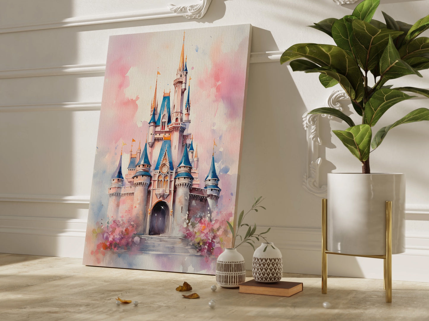 Watercolor Disney castle canvas wall art.