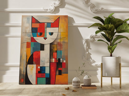 Mondrian Cat canvas wall art.