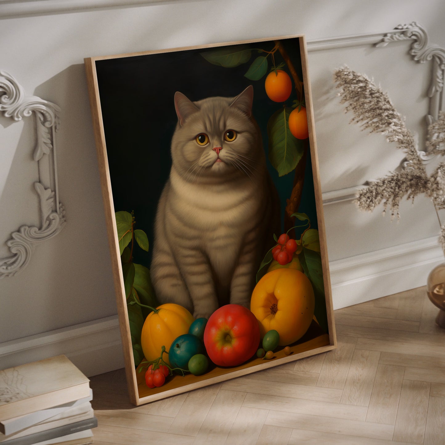 Botero grey cat wall art print.