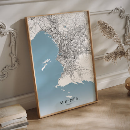 Framed map of Marseille on a decorative wall