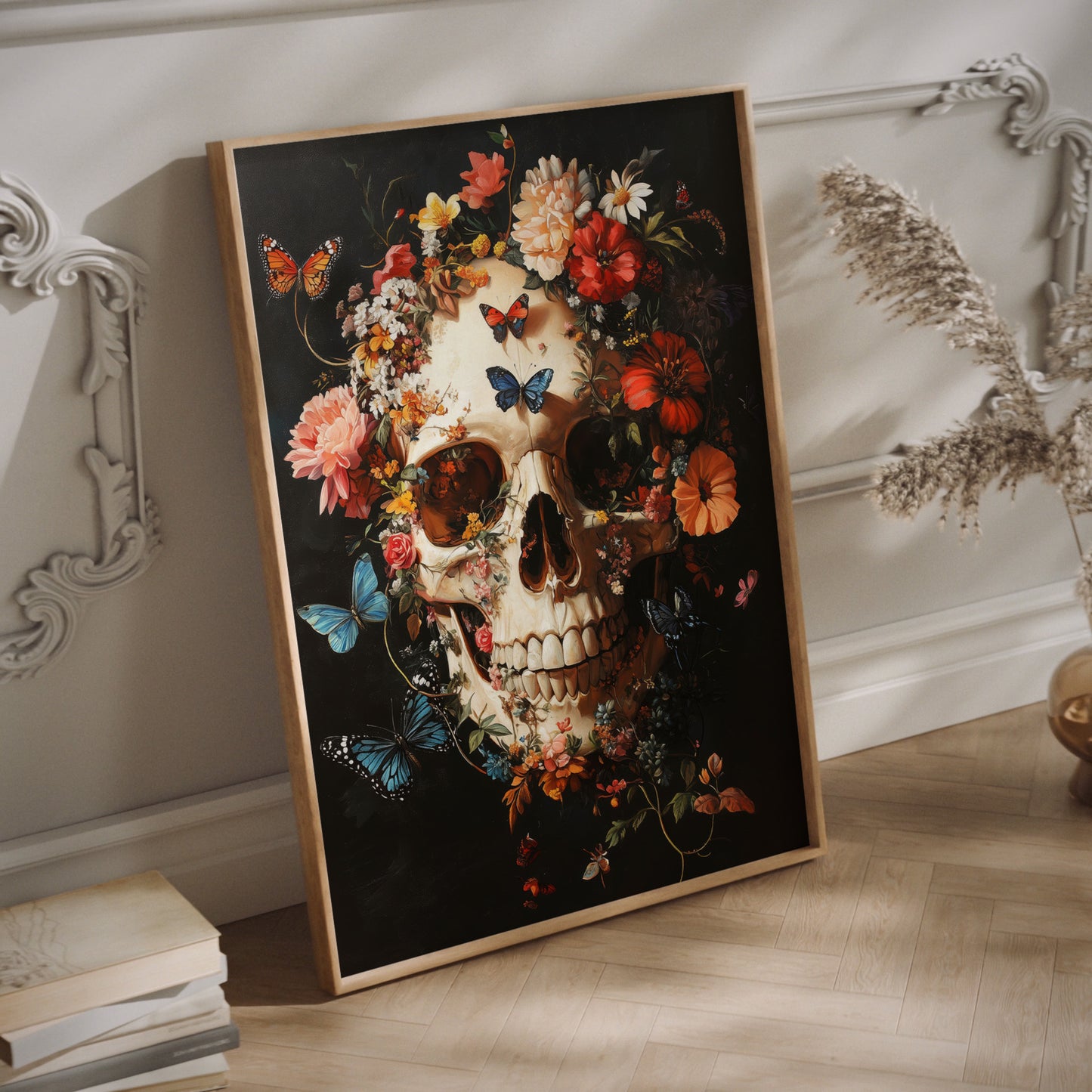 Floral Butterfly Skull Wall Art