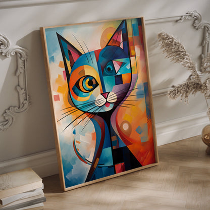 Colorful Kandisnky cat framed wall art.