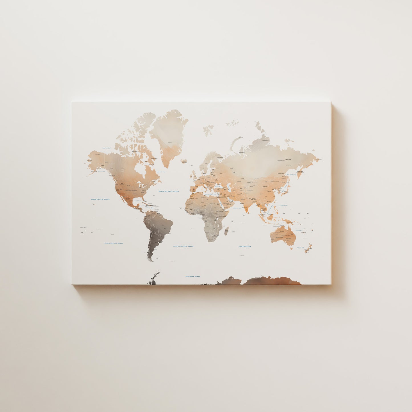 Watercolor World Map canvas wall art.