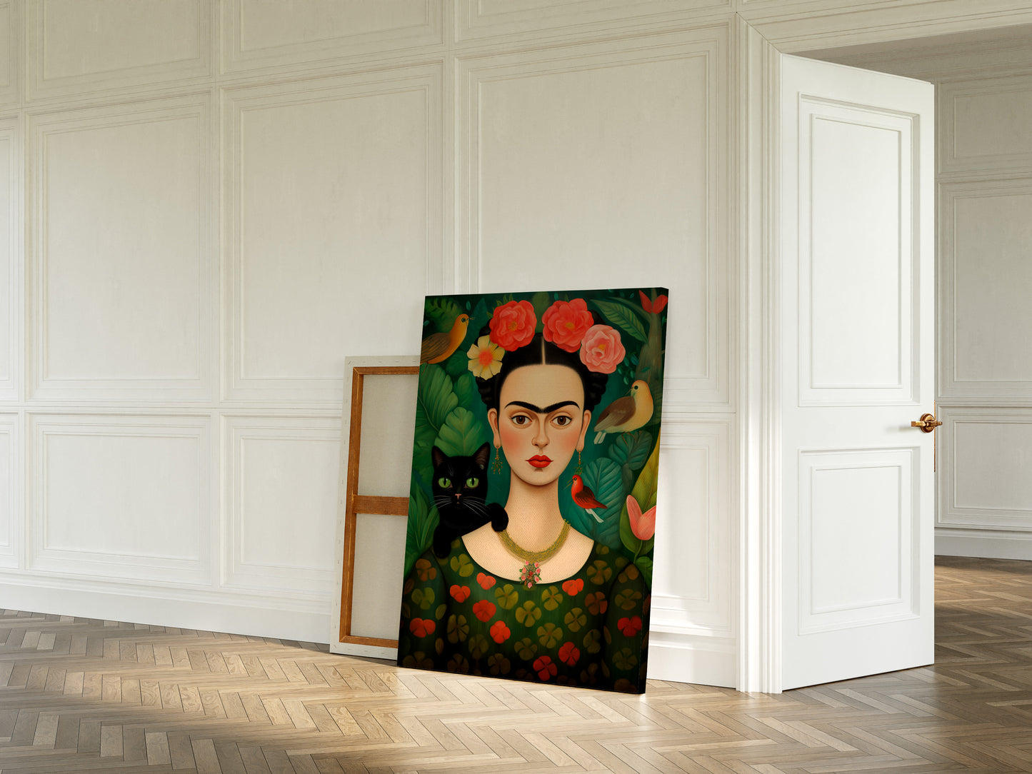 Frida Kahlo with black cat print | Different sizes and canvas - The Hue Map