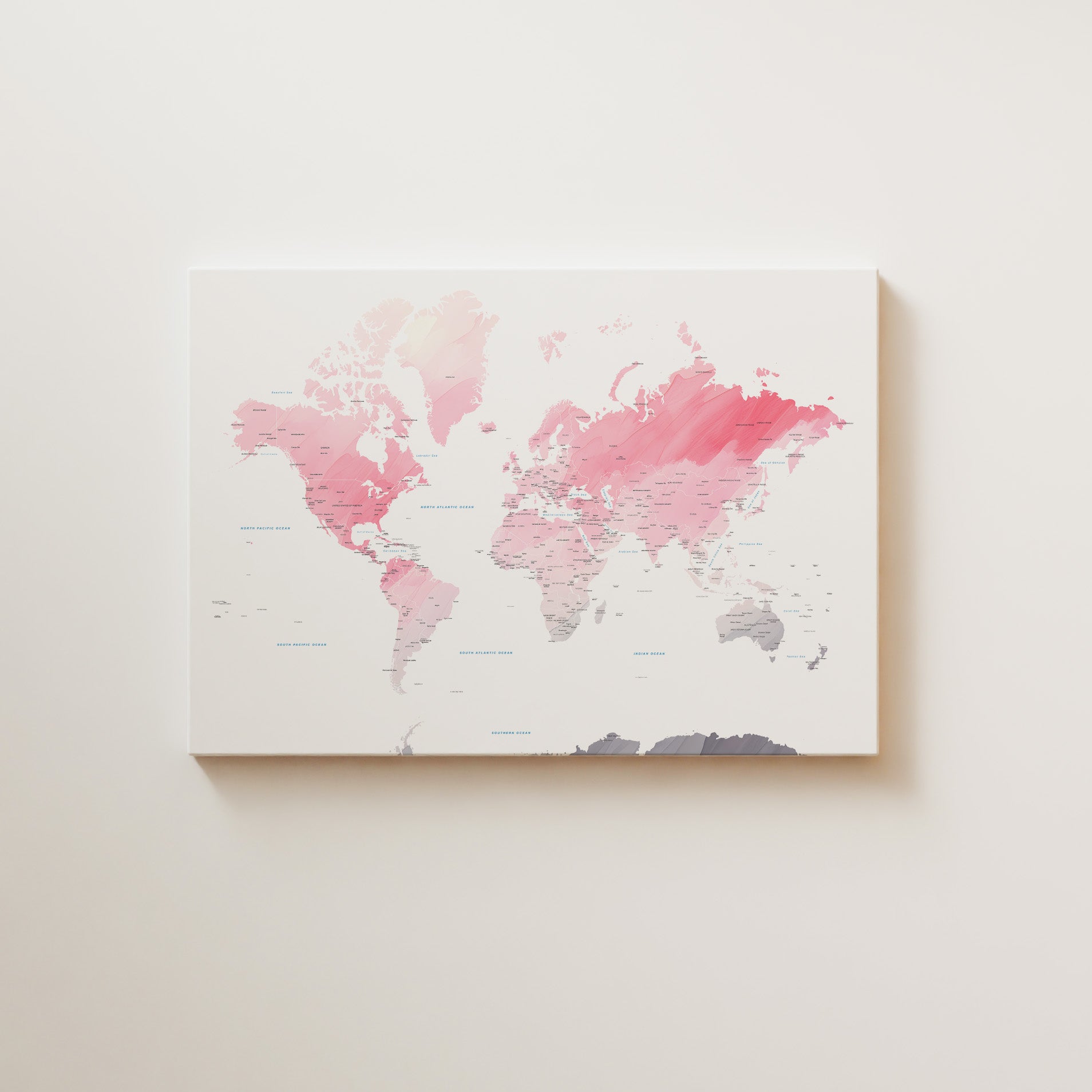 Watercolor world map canvas art.