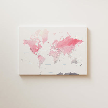 Watercolor world map canvas art.