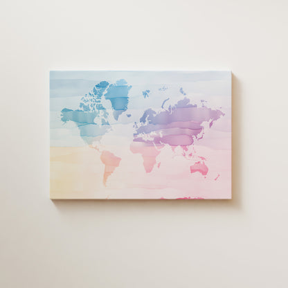 World Map in soft watercolors in different sizes and frame options or canvas