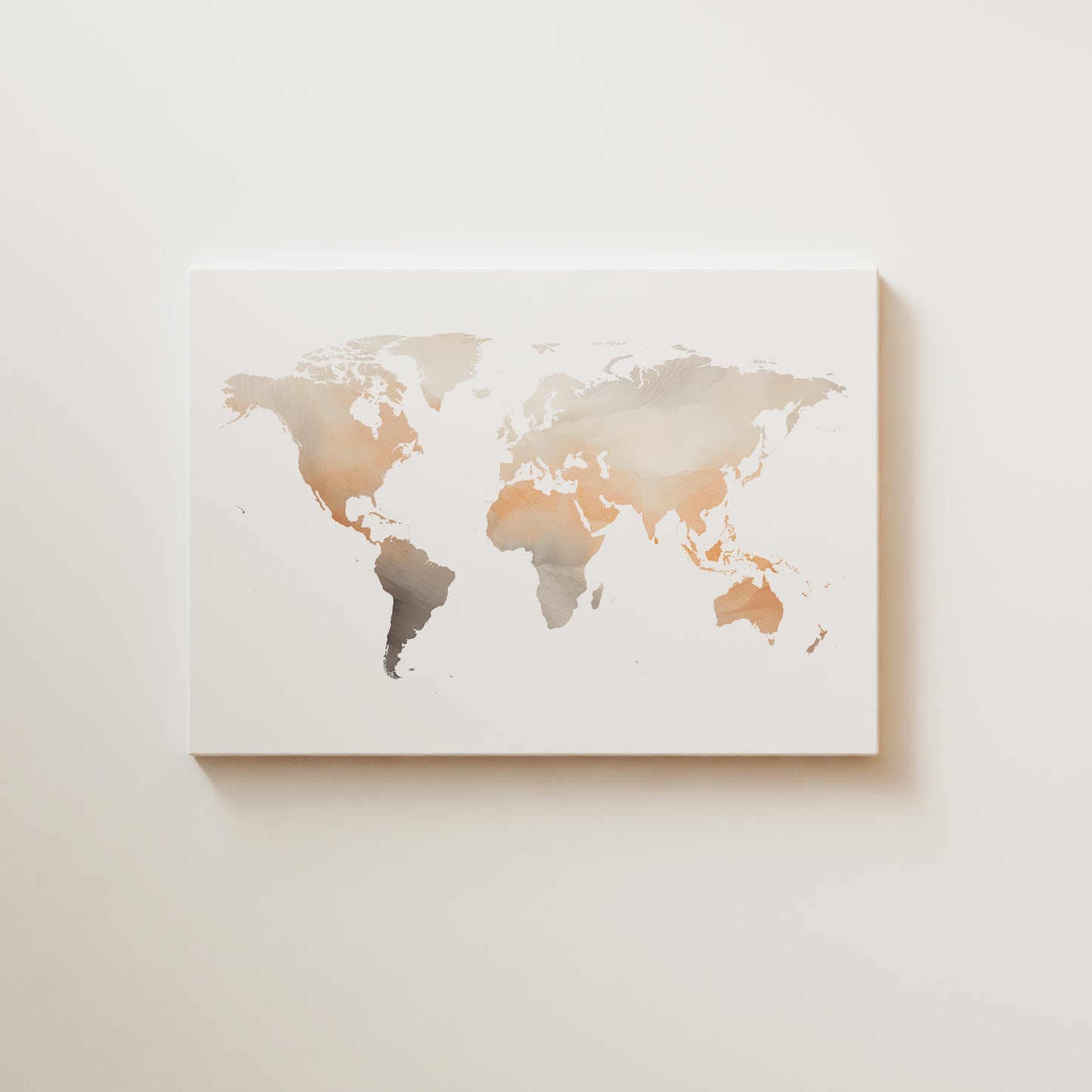 World map canvas print on a light beige wall