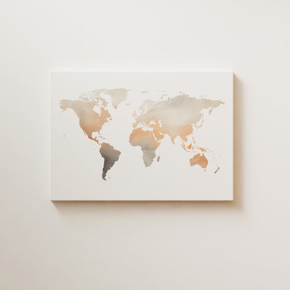 World map canvas print on a light beige wall