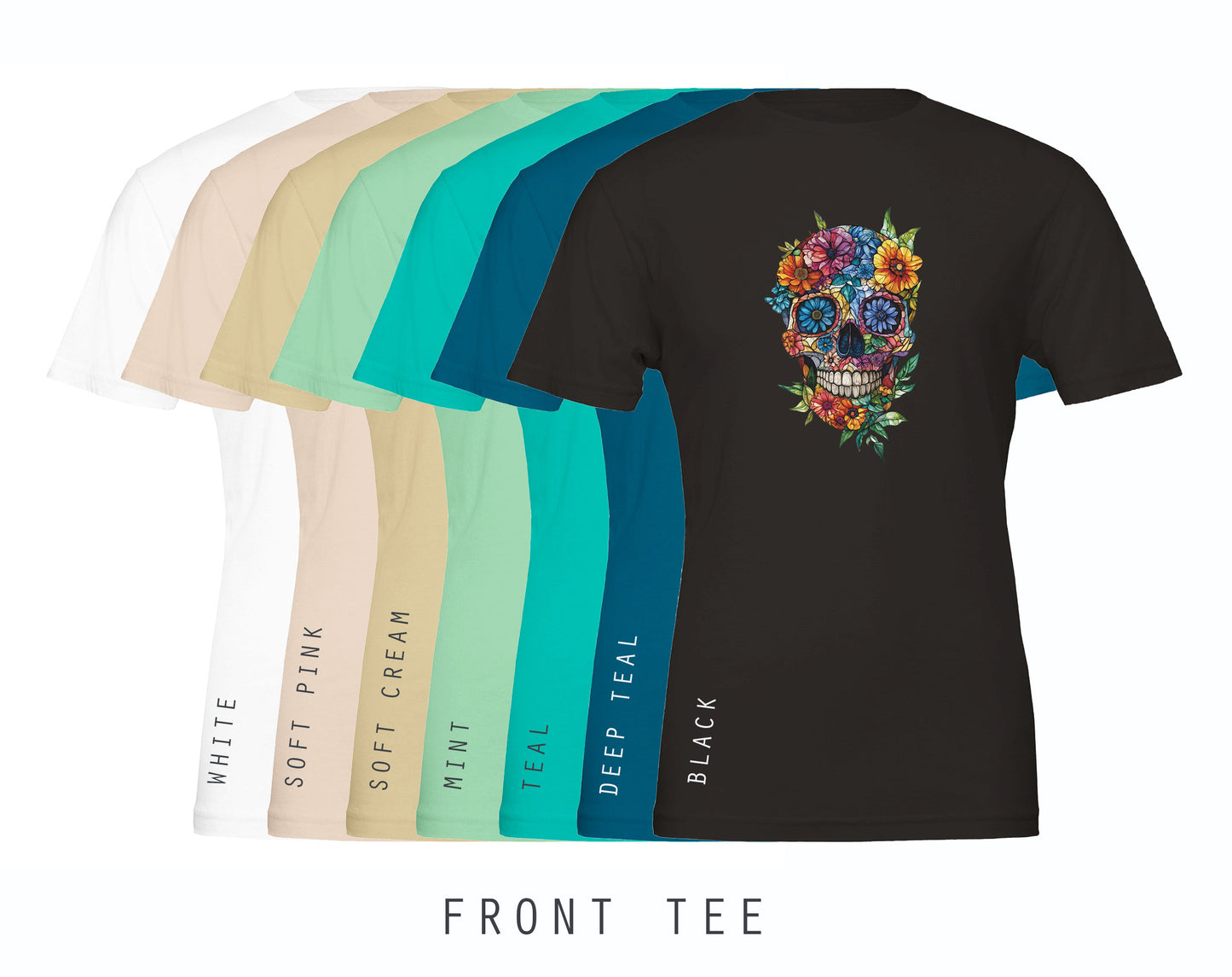 Colorful skull with flowers tshirt.