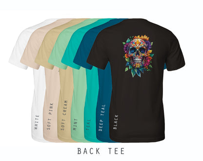 Colorful skull with flowers tshirt.