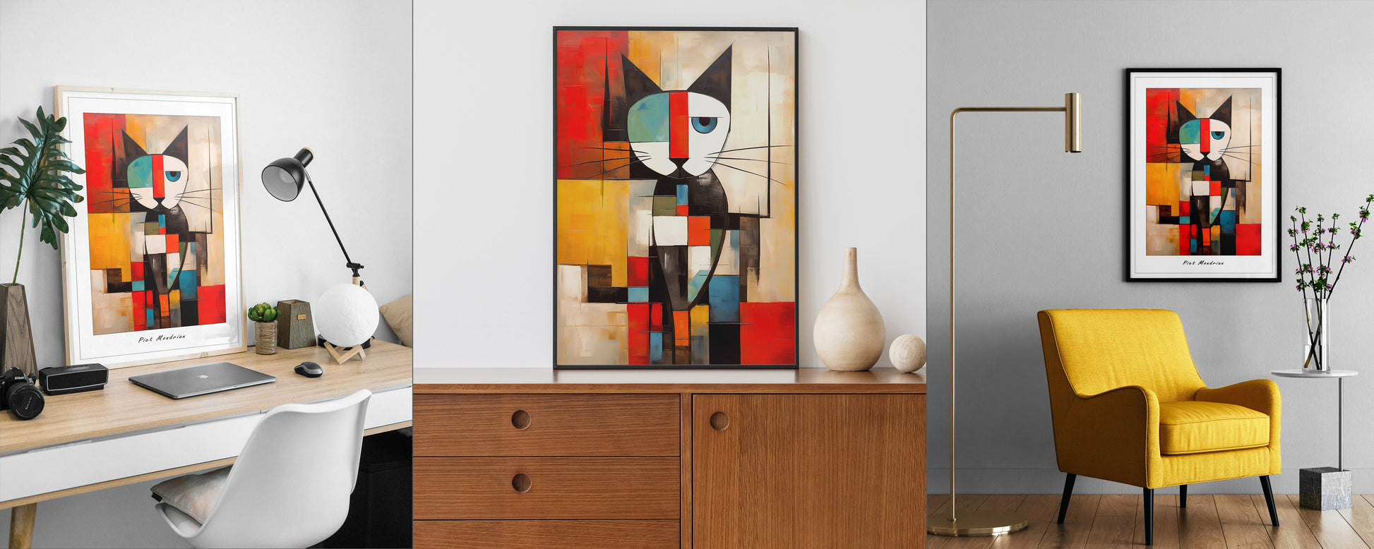 Mondrian Cat print | Different sizes and canvas - The Hue Map