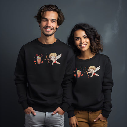 Cupid chasing a frappuccino Sweatshirt | Unisex and Cozy Love sweatshirt