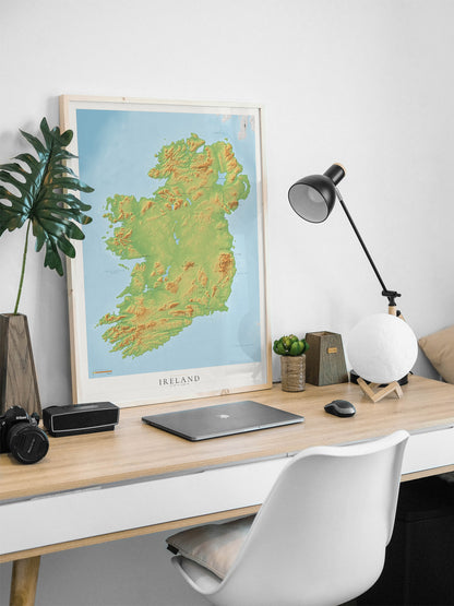 Ireland Topographic Map Print | Irish Relief Landscape Wall Art