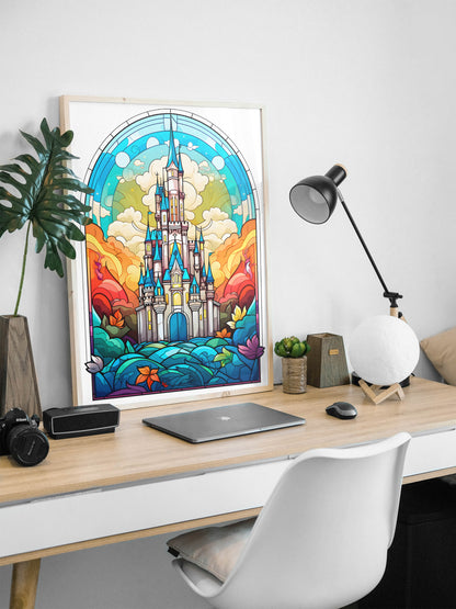 Stained glass Disney Castle print | Different sizes and canvas - The Hue Map