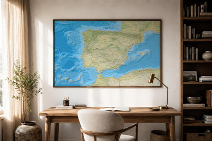 Relief Map of Spain Wall Art | Physical Spain Map Print