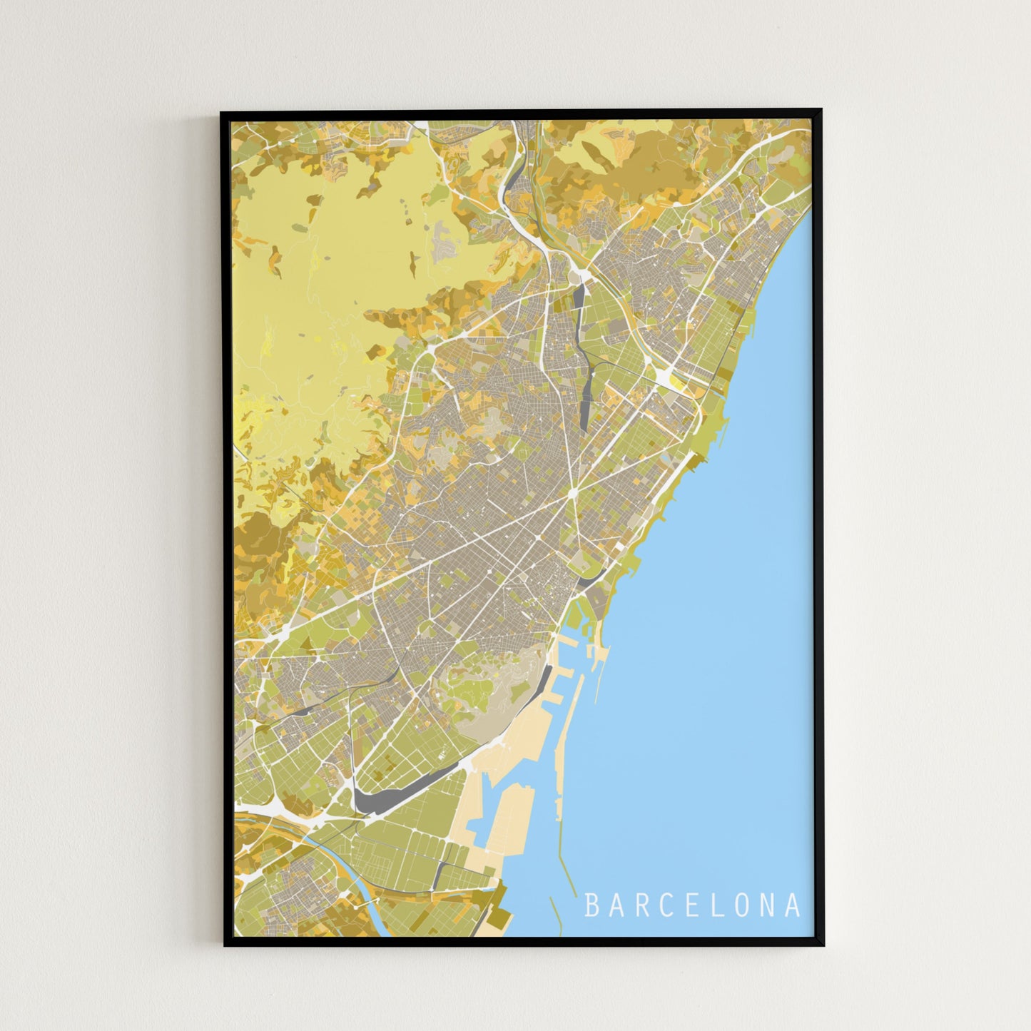 Barcelona print in yellow colors.