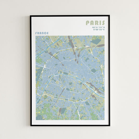 Paris travel map poster.