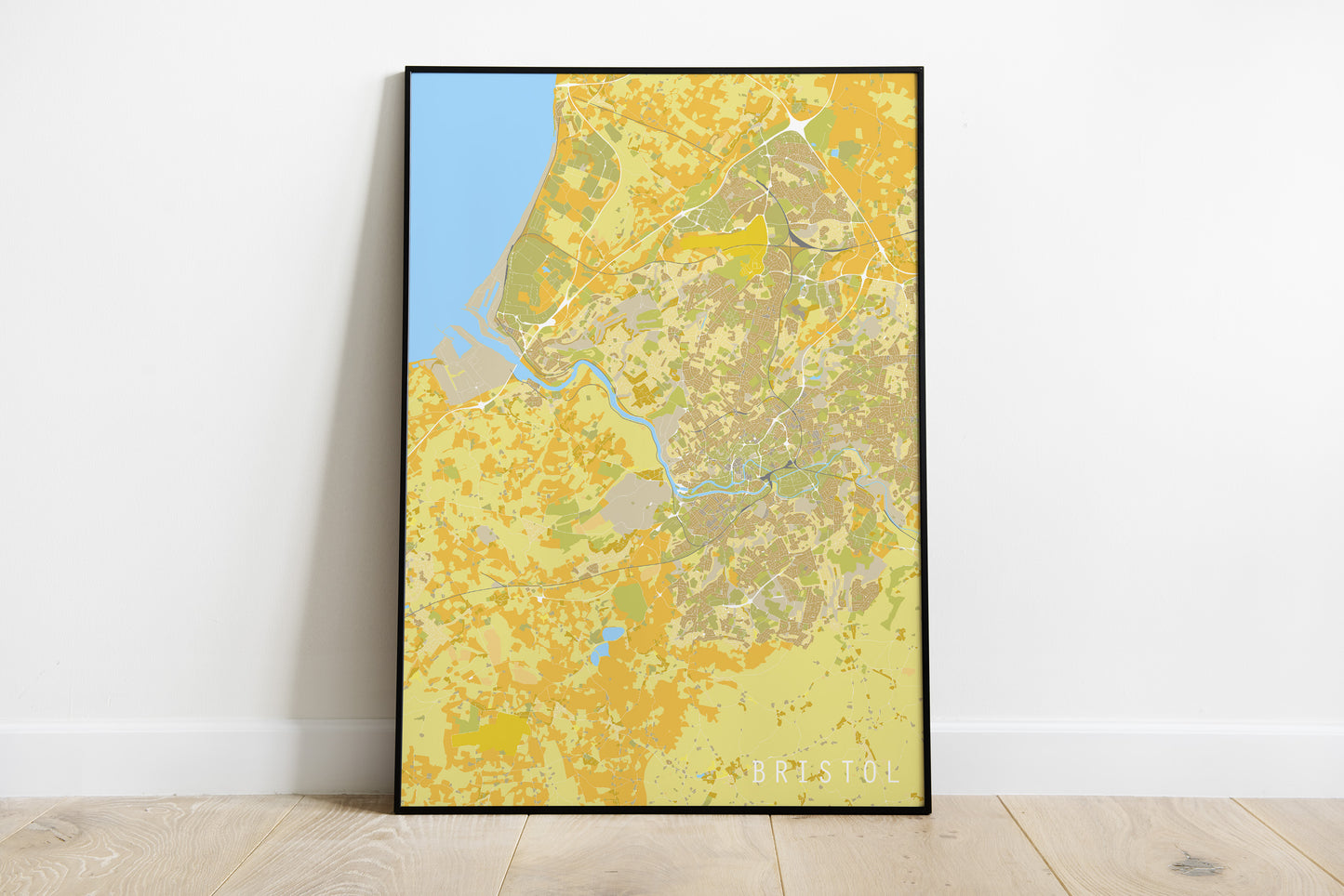 Bristol city map print in yellow colors.