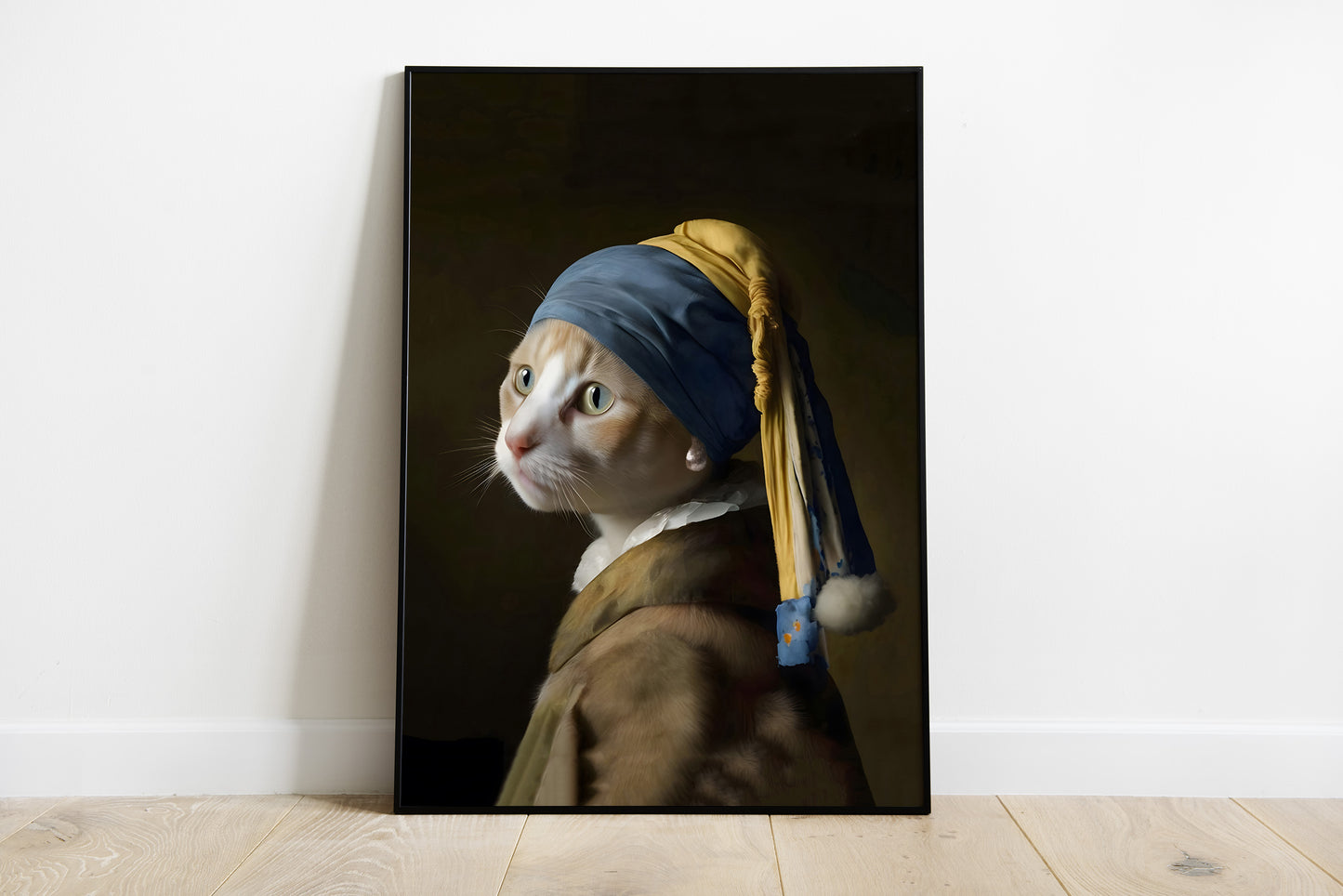 Portrait de chat roux avec imprimé boucle d'oreille perle | Johannes Vermeer