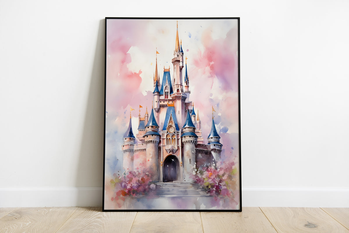 Watercolor Disney Castle print | Disney wall art – The Hue Map