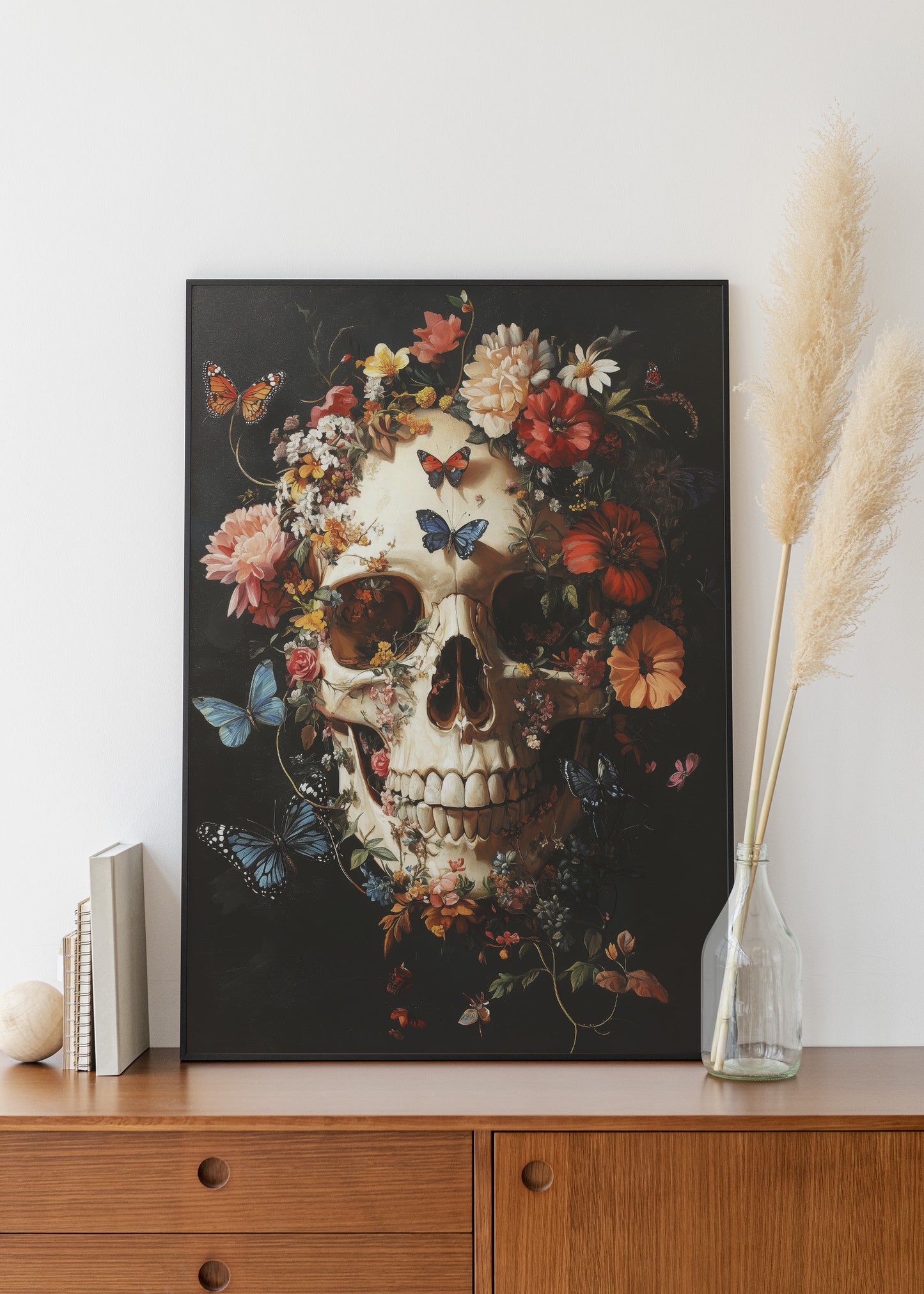 Floral Butterfly Skull Wall Art