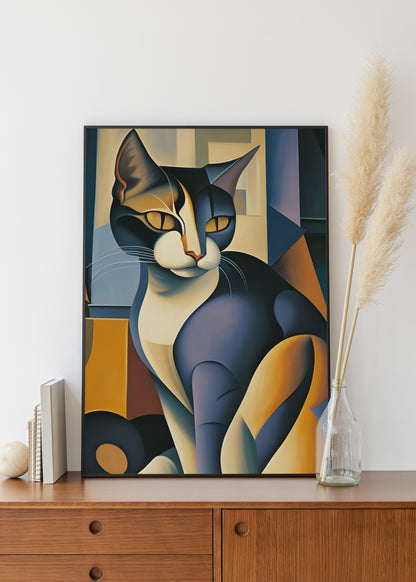 Cubist Cat Portrait Wall Art | Modern Fine Art Print