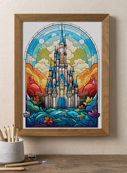 Stained glass Disney Castle print | Different sizes and canvas - The Hue Map