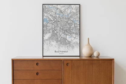 Bucharest Map print | Different colors and canvas - The Hue Map