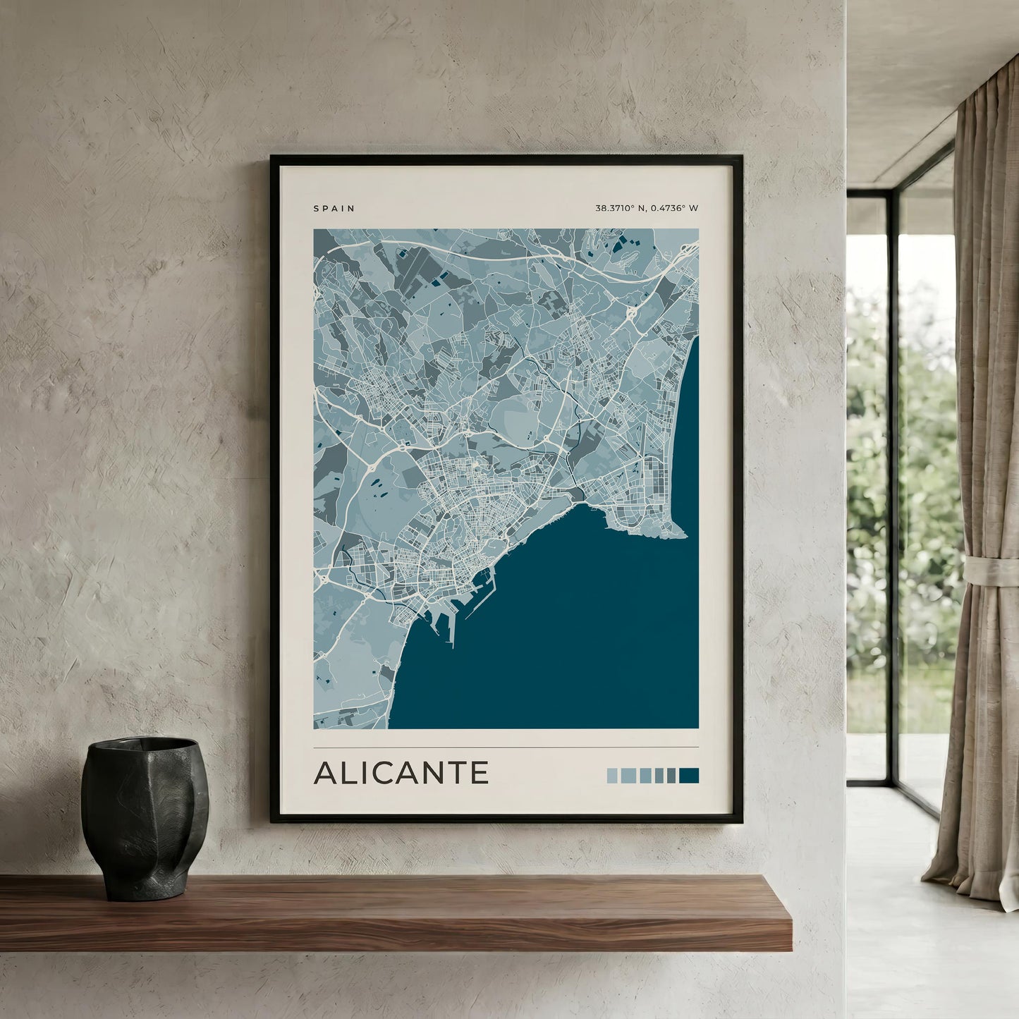 Impression Carte de la ville d'Alicante | Art mural de voyage en Espagne | Cadeau de pendaison de crémaillère et de voyage