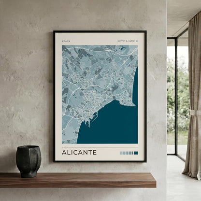 Impression Carte de la ville d'Alicante | Art mural de voyage en Espagne | Cadeau de pendaison de crémaillère et de voyage