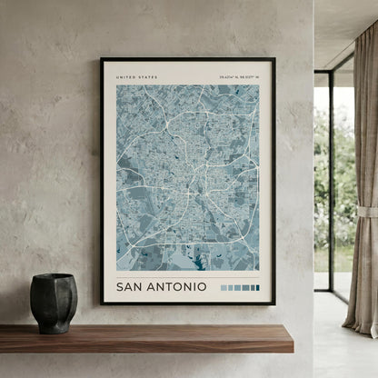 San Antonio Map Print | Blue Texas City Map Wall Art