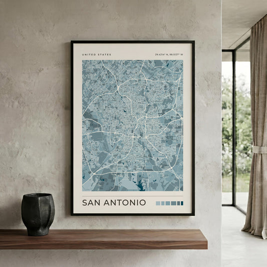 San Antonio Map Print | Blue Texas City Map Wall Art