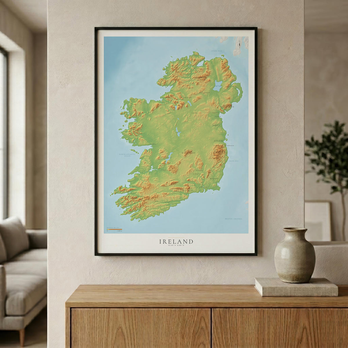 Ireland Topographic Map Print | Irish Relief Landscape Wall Art